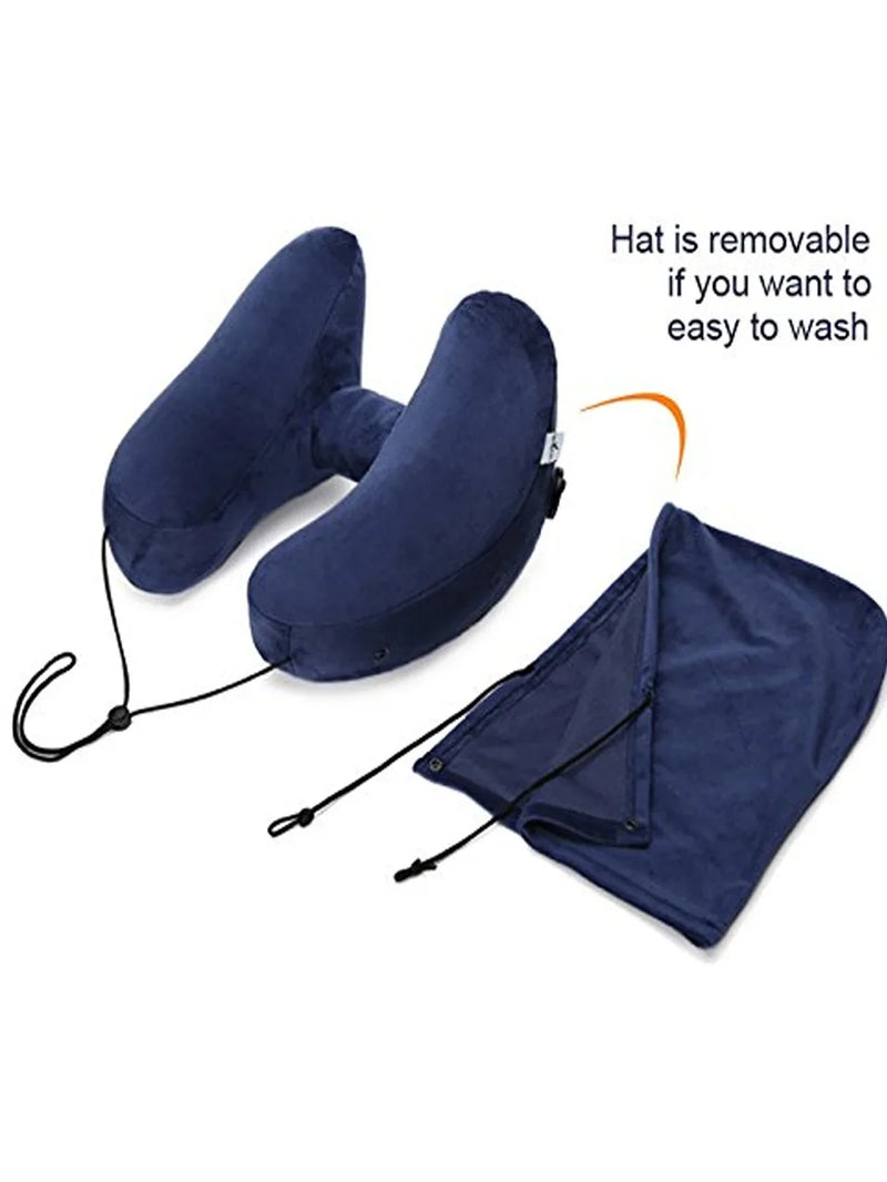 Hooded Inflatable Travel Neck Pillow