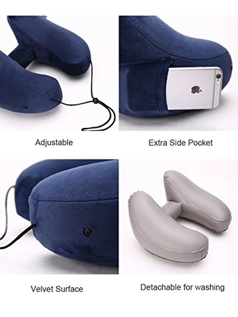 Hooded Inflatable Travel Neck Pillow