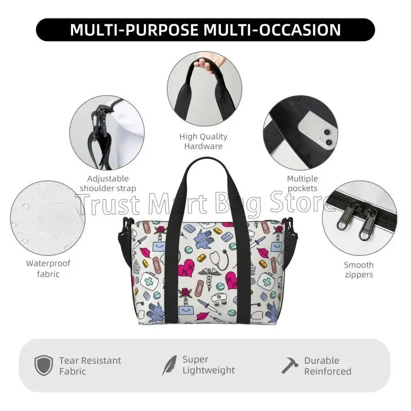 Nurse Medical Theme Waterproof Travel Bag