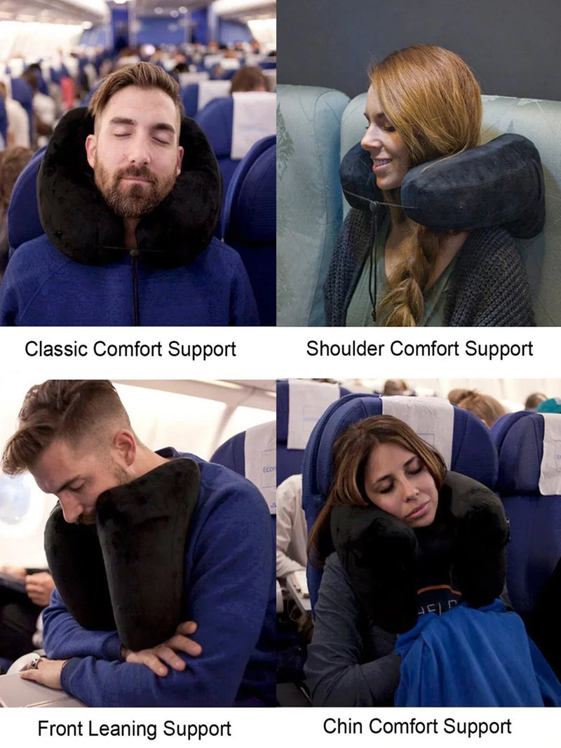 Hooded Inflatable Travel Neck Pillow