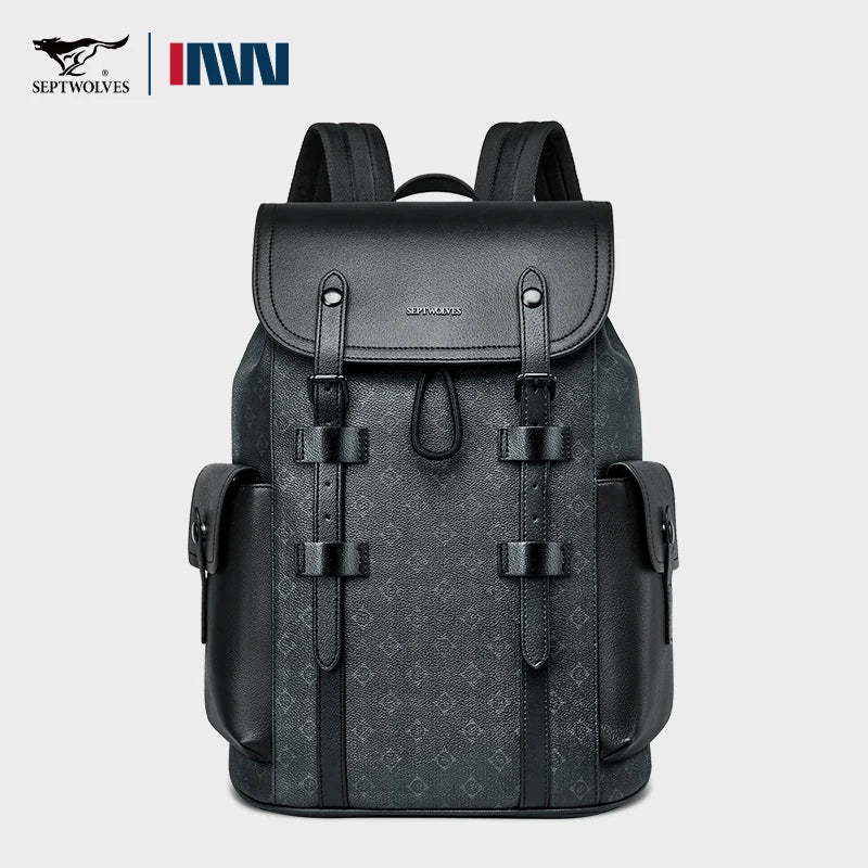 Business Printed Leather Backpack