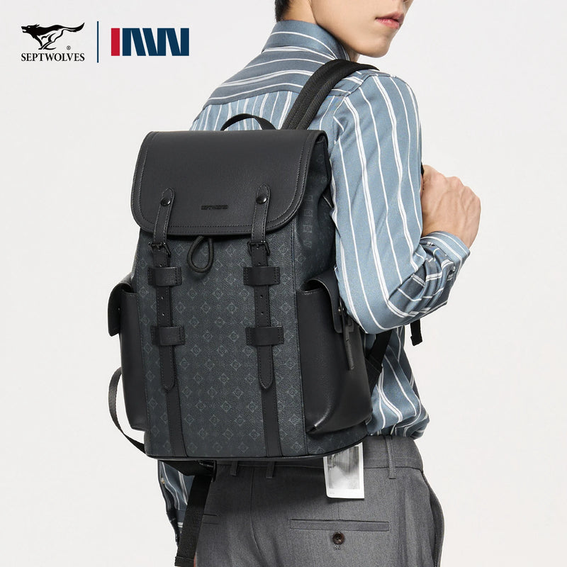 Business Printed Leather Backpack