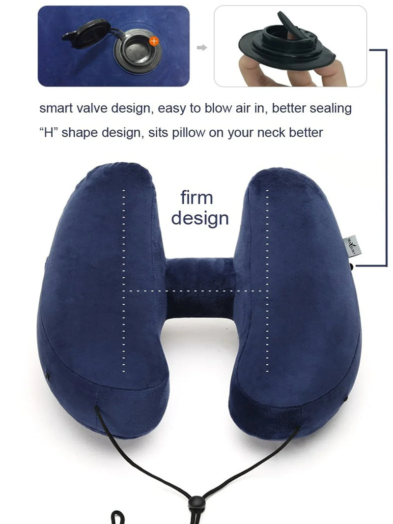 Hooded Inflatable Travel Neck Pillow