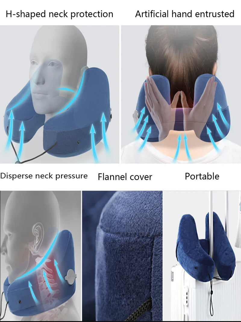 Hooded Inflatable Travel Neck Pillow