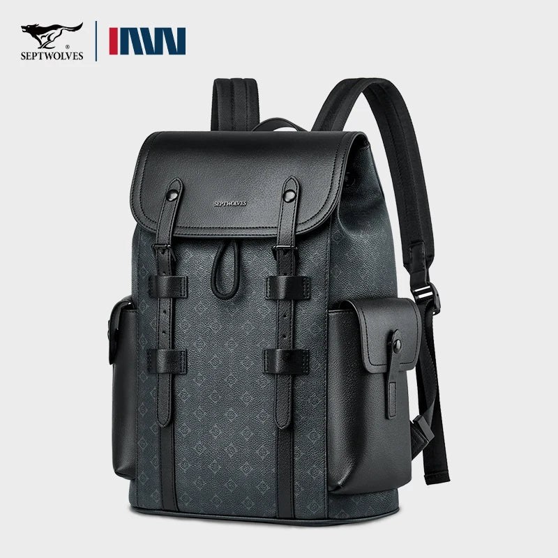 Business Printed Leather Backpack